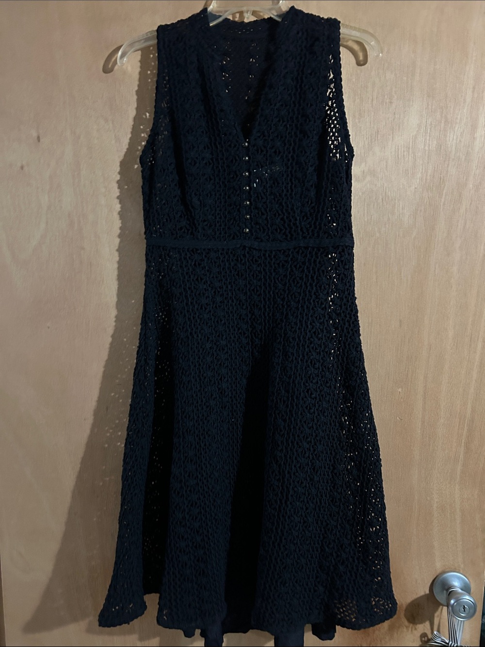 Anthropologie Meadow Rue Black Crochet V-Neck Fit & Flare Dress